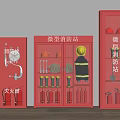 Essential Fire Fighting Equipment Setup with Mini Fire Station Red Cabinets Hydrant Extinguishers Helmets Suits 3d model
