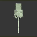 Green Tank Turret Weapon with Long Barrel Antenna and Metal Base on Dark Background