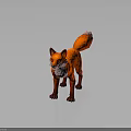 Red Fox Standing With Open Mouth Fluffy Tail And White Underbelly On Gray Background