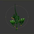 Green Dragon With Wings Yellow Spikes And Red Eyes On Gray Background