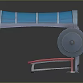Modern Gym Interior Featuring Blue Curved Structure Red Weight Bench And Barbell