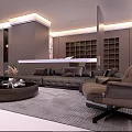 Modern Luxury Open Living And Dining Room With Comfortable Leather Sofa And Panoramic City View