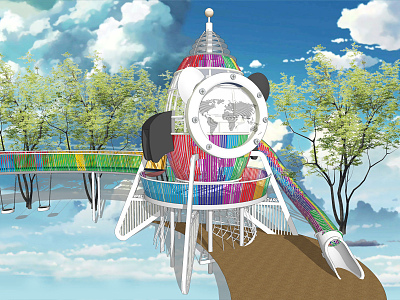 Modern Amusement Equipment Rocket Tree House Slide Rainbow Landscape Bridge model