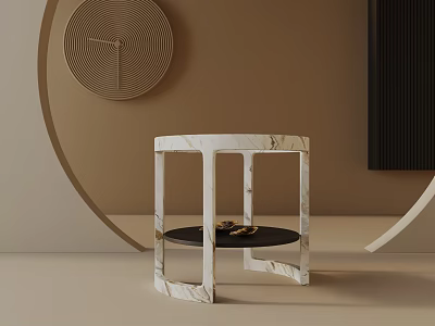 Modern Bedside Table With White Marble Top And Black Shelf In Minimalist Bedroom Design 3d model