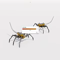 Yellow And Black Spider Robots With Mechanical Legs And Long Tails