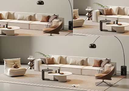 Modern living room sofa coffee table combination 3d model