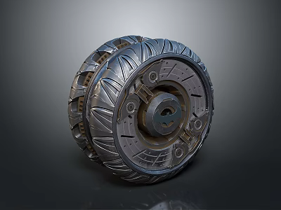Automotive Tire With Intricate Tread Pattern And Metallic Wheel Rim Structure Details 3d model