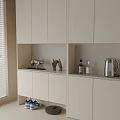 Modern White Shoe Cabinet With Window Blinds Countertop Decorative Items And Shoes
