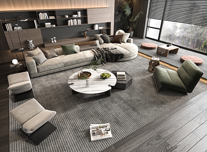 Minotti Sofa Coffee Table Combination Multi-person Sofa Coffee Table Leisure Chair Side Table Corner Table 3d model