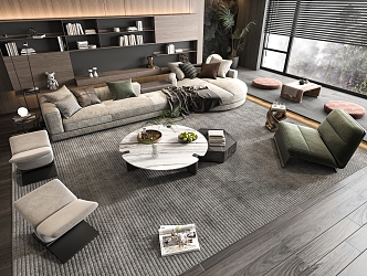 Minotti Sofa Coffee Table Combination Multi-person Sofa Coffee Table Leisure Chair Side Table Corner Table 3d model