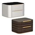 Modern Bedside Tables with White and Dark Wood Grain Design and Gold Handles