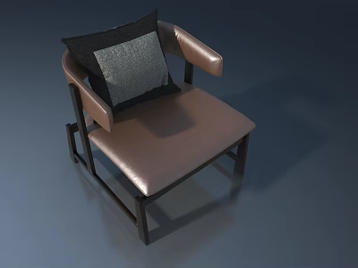 Elegant Brown Leather Chair With Black Armrests Frame And Gray Black Cushion 3d model