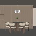 Modern Round Dining Set With White Chairs Green Plant And Hanging Lamp On Wooden Walls