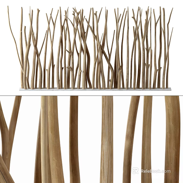 Decorative Natural Wooden Branches Vertical Arrangement For Interior Design Elements 3d model 