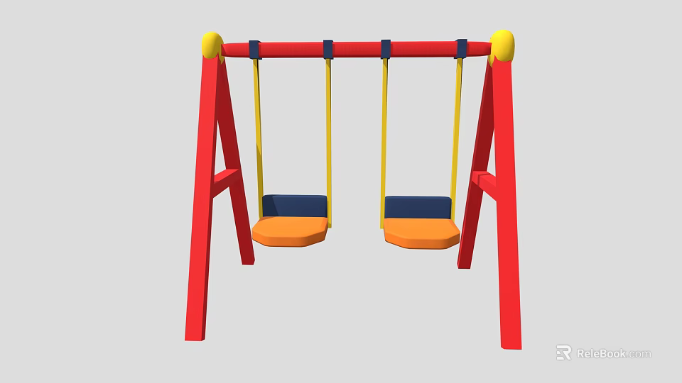 Double Swing Play Equipment With Red Frame Yellow Ropes Orange Seats And Blue Backrests 3d model 