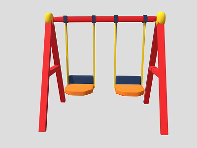 Double Swing Play Equipment With Red Frame Yellow Ropes Orange Seats And Blue Backrests 3d model