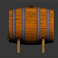 Vintage Wooden Wine Barrel With Orange Staves Purple Hoops And Spigot Stand