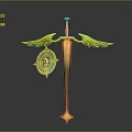 Ornate Decorative Weapon Sword With Golden Wings Green Gemstone And Intricate Handle Design