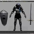 Game and Movie Armored Character With Blue Cloak Shield and Sword