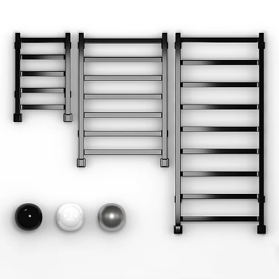 Three Modern Black Metal Bathroom Cabinet Racks With Black White Silver Decorative Balls 3d model