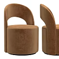 Brown Velvet Single Sofa With Curved Backrest And Round Seat Design