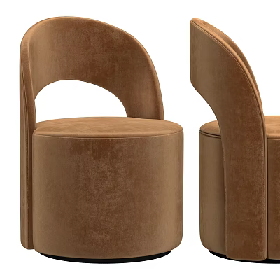 Brown Velvet Single Sofa With Curved Backrest And Round Seat Design 3d model