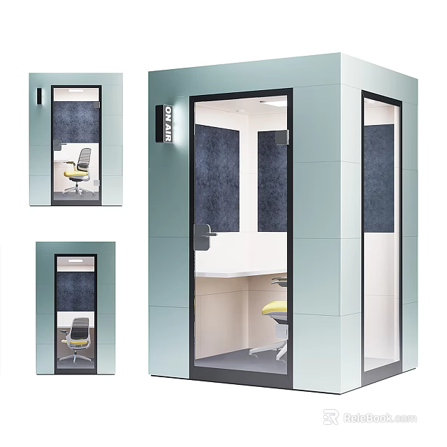 Modern Soundproof Office Pod Interior With Desk Chair And Glass Panels 3d model 