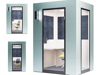 Modern Soundproof Office Pod Interior With Desk Chair And Glass Panels 3d model