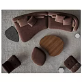 Modern Sofa And Coffee Table Set With Round Wooden Top Ottoman And Accent Chairs
