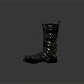 High Top Leather Boots With Lace Up Design Metallic Buckles And Stitched Details