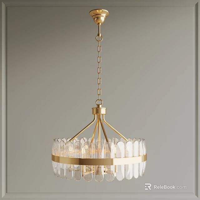 Elegant Modern Golden Chandelier With Transparent Glass And Hanging Chain Design 3d model 