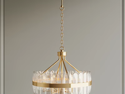 Elegant Modern Golden Chandelier With Transparent Glass And Hanging Chain Design 3d model