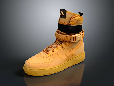 Yellow High Top Leather Shoes With Laces Ankle Strap And Yellow Rubber Sole 3d model