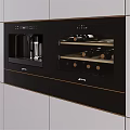 Elegant Modern Black Kitchen Cabinets With Built in Coffee Machine Wine Rack And Golden Trim