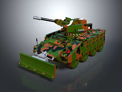Camouflaged Armored Military Vehicle With Turret Mounted Cannon And Tracks 3d model