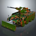 Camouflaged Armored Military Vehicle With Turret Mounted Cannon And Tracks