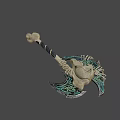 Mystical Battle Axe With Green Glowing Patterns Skull Design And Bone Decorations 3d model