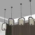 Modern Chinese Style Pendant Lights With Metal Frame And White Lampshade In Indoor Space