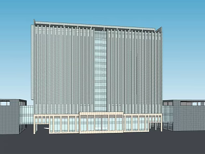 Modern Office Building With Glass Facade Vertical Lines And Entrance Design 3d model