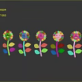 Sunflower Decorative Ornament Set With Smiling Faces Yellow Petals Green Stems Leaves And Reflections