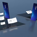 Modern Exhibition Setup With Blue Stands And Information Displays