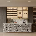 Stylish Wine Cabinet With Wine Racks Marble Countertop Zebra Patterned Design And Coffee Machine