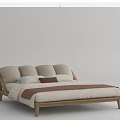 Modern Double Bed with Wooden Frame Beige and Brown Bedspread and Pillows