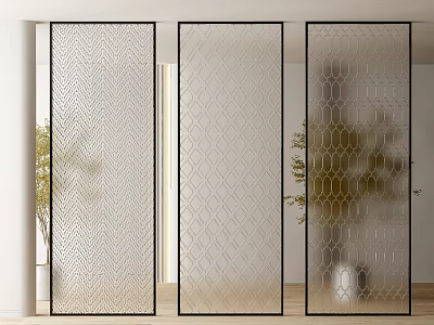 Modern Three Panel Glass Room Dividers With Distinct Lattice Patterns For Interior Decoration 3d model
