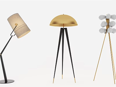 Modern Floor Lamps With Fabric Dome And Globe Shade Designs On Tripod Stands 3d model
