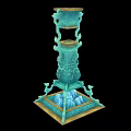 Ancient Turquoise Tiered Tower Artifact With Carved Base And Decorative Details