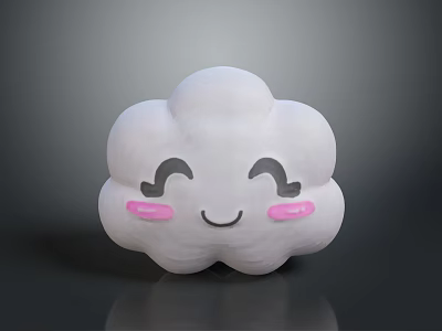 White Cloud Shaped Plush Toy With Smiling Face Curved Eyes And Pink Cheeks 3d model