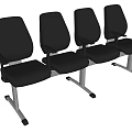 Four Connected Black Public Chairs With Metal Frame Design For Public Areas