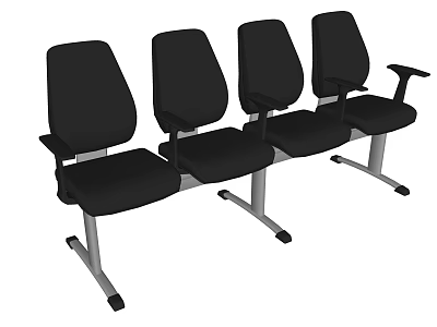 Four Connected Black Public Chairs With Metal Frame Design For Public Areas 3d model