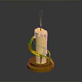 Yellow Candle With Wrapped Decorative Ribbon Golden Base And Wick